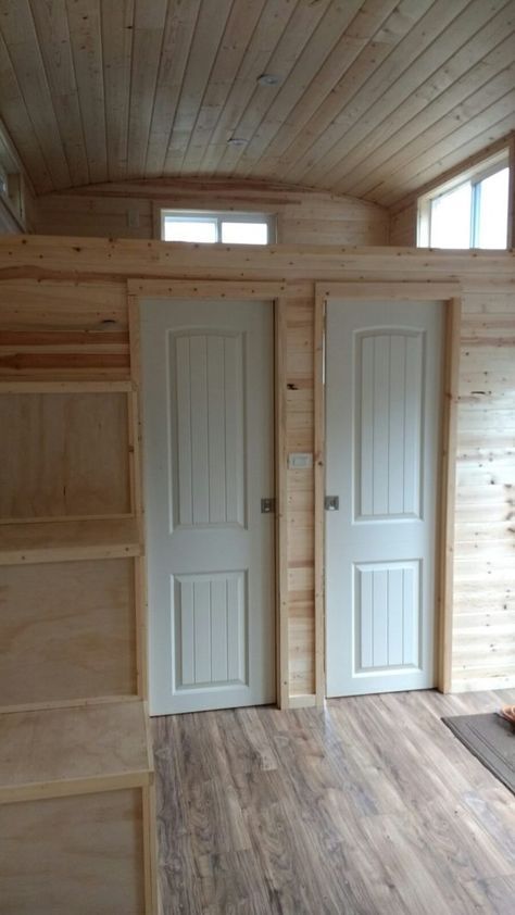 One of a kind Tiny House (THOW) for sale by owner, $39,900, Ground Floor Bedroom + Loft, 270sq ft Bus Transformation, 12x24 Tiny House, Ground Floor Bedroom, Bedroom Upstairs, Tiny Loft, Tiny House Bedroom, Diy Tiny House, Shed To Tiny House, Tiny House Loft