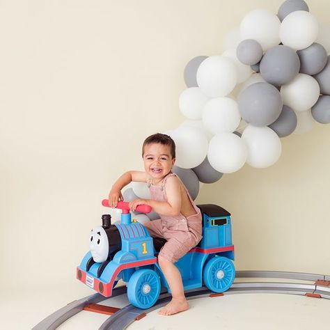 Choo choo party theme, train theme, balloon garland, balloon smoke, Thomas the train, two, second birthday, train tracks Train Birthday Balloon Garland, Thomas The Train Photo Shoot, Train Balloon Garland, Train Balloon Arch, Two Birthday Ideas, Bday Pictures, Garland Balloon, Thomas Birthday, Two Birthday