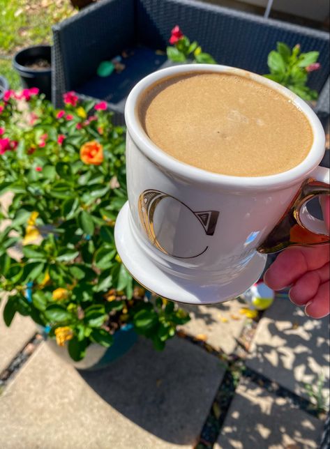 Bulletproof Protein Latte on the patio☕️ Protein Latte, Protein Powder Coffee, Frothy Coffee, Cheese Dipping Sauce, Hemp Milk, Cheddar Chicken, Creamy Coffee, Collagen Benefits, Bullet Proof