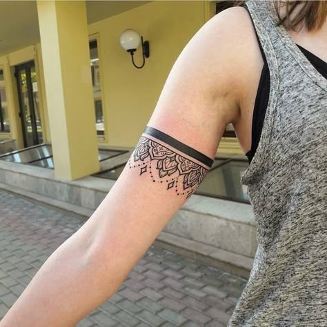 Mandala Arm Band Tattoo For Women, Sun Arm Band Tattoo, Sunrise Tattoos For Women, Tattoos Pulseras, Arm Cuff Tattoo, Tato Mandala, Tattoo Fairy, 27 Tattoo, Sunrise Tattoo