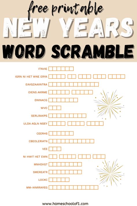 If you are looking for fun activities for New Year, these 8 printable word scramble with answers are a perfect activity. We enjoy doing these as a fun homeschool activity, so print them out and have fun with these 8 different word scramble with answers. New Years Word Search, Word Scramble With Answers, New Year Words, Kids New Years Eve, New Year's Eve Activities, New Years Eve Day, Homeschool Activity, Scramble Words, New Year's Games