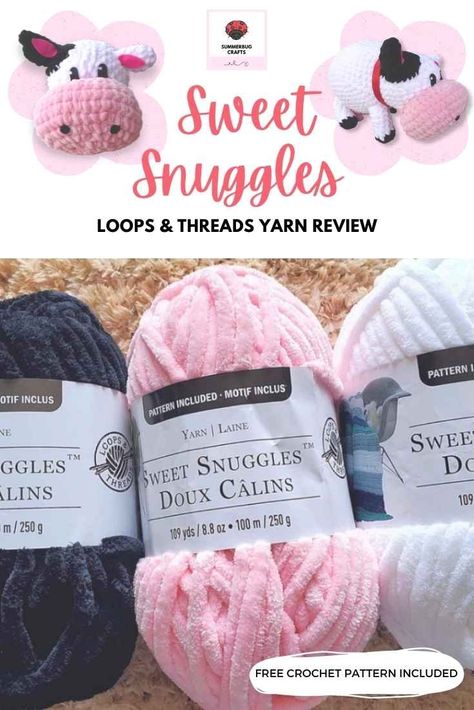 Sweet Snuggles Yarn, Loops And Threads Yarn, Cow Crochet Pattern, Bulky Yarn Crochet, Yarn Projects Crochet, Yarn Animals, Beanie Pattern Free, Crocheted Cow Pattern, Crochet Beanie Pattern Free