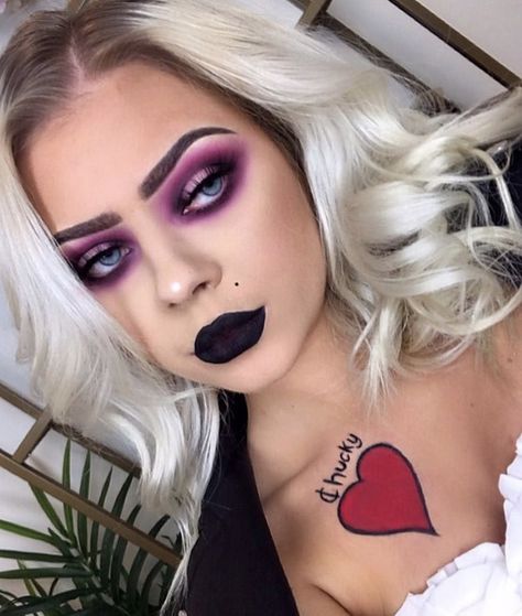 Tiffany Makeup Chucky The Bride, Chucky Halloween Makeup, Bride Chucky, Bride Of Chucky Halloween, Bride Of Chucky Makeup, Chucky Halloween Costume, Chucky Makeup, Tiffany Bride Of Chucky, Bride Of Chucky Costume