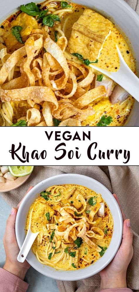 Vegan Khao Soi, Vegan Thai Noodles, Vegan Thai Food, Thai Recipes Vegan, Vegan Recipes Asian, Vegan Asian Soup, Hearty Vegan Meals, Asian Recipes Vegetarian, Vegan Thai Recipes