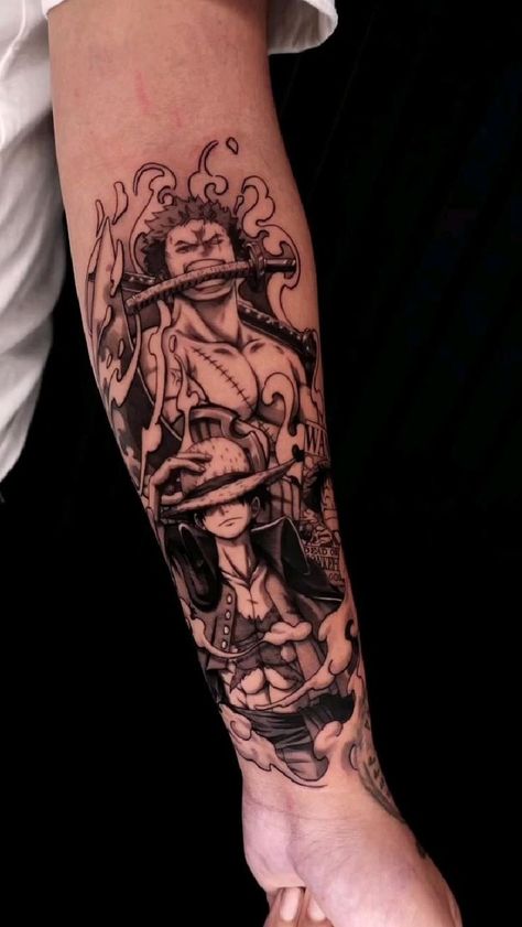 Luffy Tattoo Ideas, Luffy Tattoo, Zoro Tattoo, Luffy X Zoro, Cartoon Tattoo Ideas, Animated Shows, Tattoo Catalog, Inner Forearm Tattoo, Forearm Band Tattoos