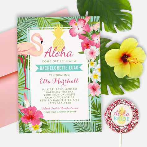 Tropical Pineapple Pink Flamingo Bachelorette Luau Invitation Banner Title, Flamingo Bachelorette, Luau Party Invitations, Luau Invitations, Wedding Bachelorette Party, Blue Banner, Bachelorette Party Invitations, Luau Party, Kids Stationery