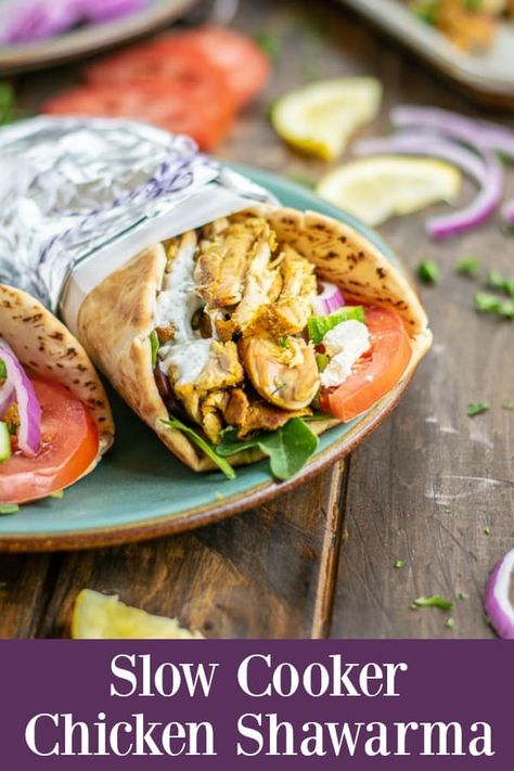 Schwarma Recipe, Chicken Shawarma Recipe, Shawarma Recipe, Easy Slow Cooker Chicken, Chicken Crockpot, Chicken Shawarma, Crockpot Recipes Slow Cooker, Crock Pot Cooking, Easy Slow Cooker