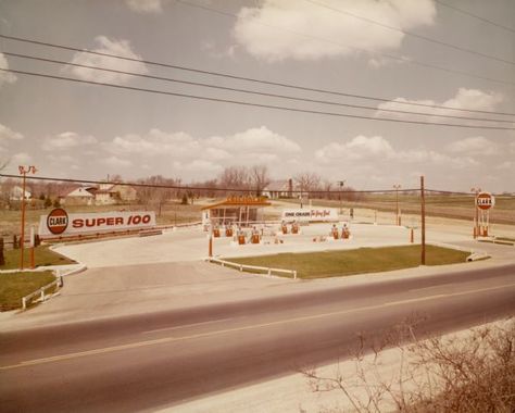 1962   Clark gasoline station near Brookfield, Wisconsin, which sold gasoline but not service work. Gas Filling Station, Brookfield Wisconsin, Gasoline Station, Waukesha Wisconsin, Old Gas Stations, Vintage Pics, Filling Station, Gas Stations, Milwaukee Wisconsin