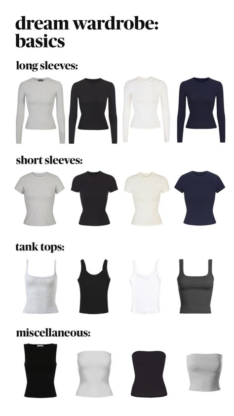 #fashion #dreamwardrobe #capsulewardrobe #basics #tops #longsleeve #shortsleeve #tank #tanktops #tubetops #skims #abercrombie #cleangirl #aesthetic Preppy Chic Outfits, Venus Fashion, Fashion Capsule Wardrobe, Outfit Inspo Casual, Casual Preppy Outfits, Trendy Outfits For Teens, Everyday Fashion Outfits, Weekly Outfits, Vibe Clothes