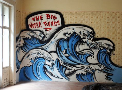 vodka tsunami by G__G, via Flickr Skatepark Art, Beach Art Painting, Painting Flowers Tutorial, Pool Art, Butterfly Art Painting, Urban Street Art, Graffiti Murals, Graffiti Cartoons, Wave Painting