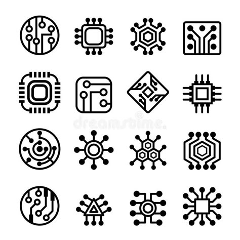 Computer Chips and Electronic Circuit icons set. Computer Chips and Electronic C , #AFF, #Electronic, #Chips, #Computer, #set, #icons #ad Circuit Board Tattoo, Computer Tattoo, Circuit Tattoo, Electronic Tattoo, Tech Tattoo, Cyberpunk Tattoo, Style Cyberpunk, Idle Game, Circuit Board Design