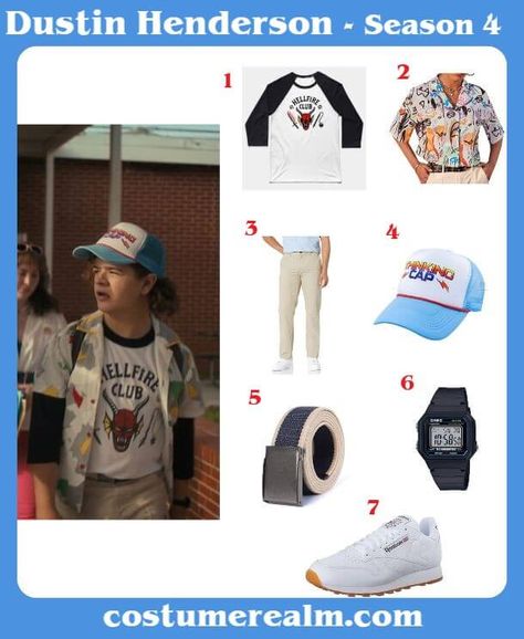 Dustin Henderson Cosplay, Stranger Thing Costumes Ideas, Dustin Outfit Stranger Things, Dustin Costume Stranger Things, Plus Size Stranger Things Costume, Stranger Things Costume Season 4, Eddie Stranger Things Costume, Dustin Henderson Outfit, Dustin Halloween Costume