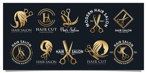 Set bundle hair salon logo design with golden gradient color concept Premium Vector 1 Hair Salon Logo Design, Golden Gradient, Hair Salon Logo, Hair Logo Design, Hair Salon Logos, Selfie Wall, Logo Hair, Salon Logo Design, Color Concept