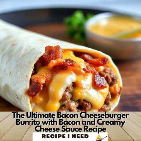 Are you a fan of bacon cheeseburgers and burritos? If so, this recipe is a match made in heaven for you! The combination of juicy ground beef, crispy ... see more/recipe by clicking the pin. Bacon Cheeseburger Burrito, Cheeseburger Burrito, Ground Beef Burritos, Burger Burrito, Poblano Peppers Recipes, Cajun Chicken Pasta Recipes, Roasted Red Pepper Pasta, Creamy Cheese Sauce, Cheese Sauce Recipe