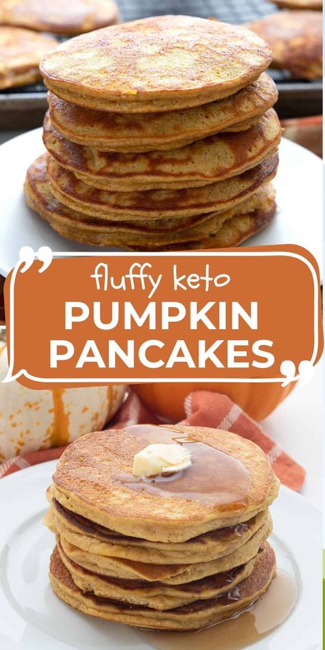 These easy Keto Pumpkin Pancakes are the perfect fall breakfast treat. Soft and fluffy, with just the right balance of pumpkin and spices. And they have only 3g net carbs per serving. Pancakes With Coconut Flour, Keto Pumpkin Pancakes, Low Carb Pumpkin Pancakes, Pumpkin Cream Pie, Coconut Flour Pancakes, Pumpkin Pancake Recipe, Pancake Calories, Keto Pumpkin, Pumpkin Waffles