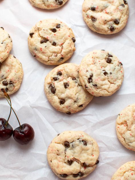 Cherry Chip Cake Mix Cookies (Only 4 Ingredients!) - The Ashcroft Family Table Cherry Chip Cake Mix Cookies, Cherry Chip Cake Mix Recipes Desserts, Cherry Chip Box Cake Recipes, Easy Cherry Chip Cake, Cherry Chip Cookies Cake Mixes, Homemade Cherry Chip Cake, Betty Crocker Cake Mix Recipes, Cherry Cheesecake Bites, Cherry Chip Cake Mix