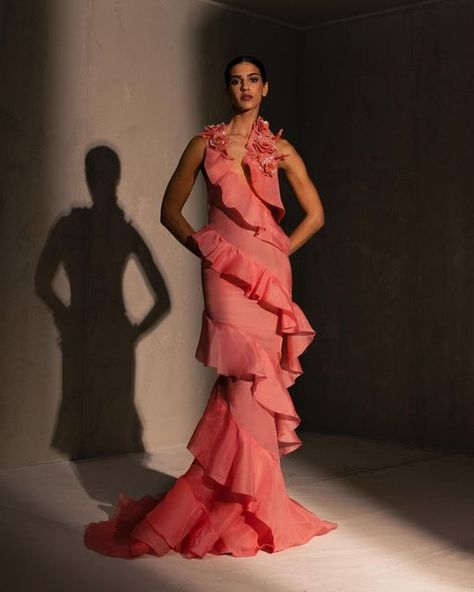 Elio Abou Fayssal on Instagram: "Look 13: An interlace of silk gazar ruffles adorned with handmade and embellished flower appliques. A sculptural yet light homage to the freedom of dance. From OLÉ, the SS24 collection by Elio Abou Fayssal.   Photographer @bychristianabf" Silk Gazar, Instagram Look, Flower Applique, Red Carpet Dresses, The Freedom, Appliques, Red Carpet, Ruffles, Carpet