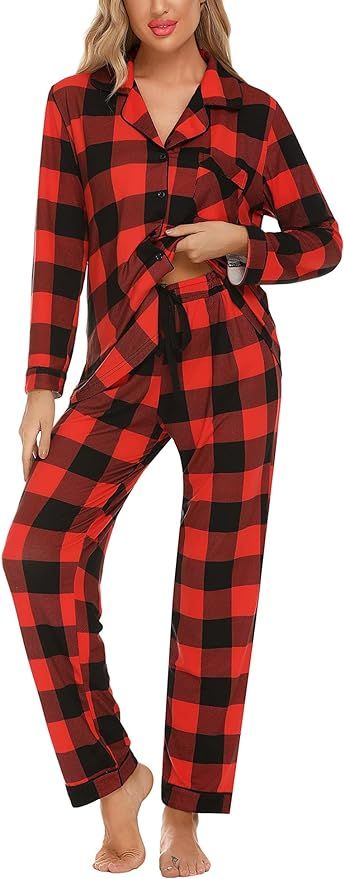 Senert Pajamas Set For Women Long Sleeve Sleepwear Soft Button Down Shirt with Long Pants Pj Lounge Sets S-XXL Silk Pajamas Women, Pyjamas Womens, Cute Sleepwear, Flannel Pajama Sets, Soft Pajamas, Long Sleeve Flannel, Flannel Pajamas, Womens Pyjama Sets, Sleepwear Sets