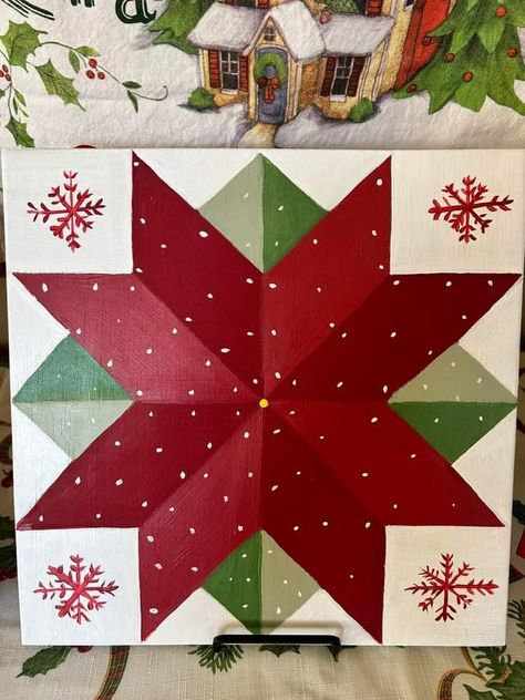 Fall Barn Quilts, Christmas Barn Quilts, Barn Quilts Patterns, Christmas Present Quilt, Quilts Christmas, Wooden Flags, Christmas Barn, Christmas Blocks, Barn Signs