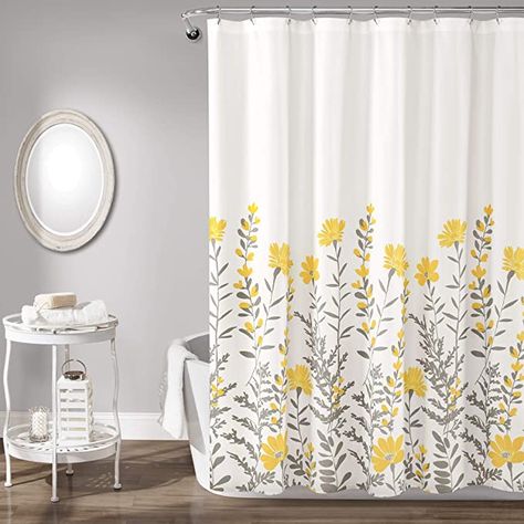 Amazon.com: Lush Decor, Yellow and Gray Aprile Shower Curtain, 72" x 72": Home & Kitchen French Country Farmhouse Bathroom, Trendy Shower Curtain, Elegant Shower Curtains, Yellow Shower Curtains, Flower Shower Curtain, Lush Decor, Yellow Bathrooms, Flower Shower, Floral Shower Curtains