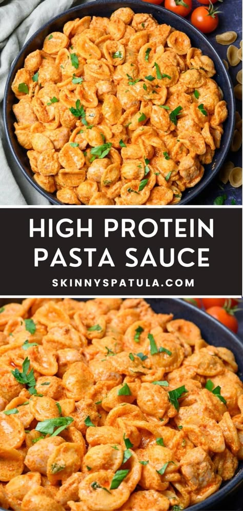 High Protein Cottage Cheese Pasta Sauce  – Skinny Spatula Pasta Sauce Cottage Cheese, Healthy Cottage Cheese Pasta, Healthy Easy Meals High Protein, Cottage Cheese Vodka Pasta Sauce, Healthy Dinner Ideas High Protein, Good Cottage Cheese Recipes, High Calorie Pasta Recipes, Pasta Lunches For Work, Mac And Cheese Pairing Food