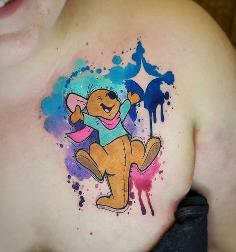 Uplifting Winnie the Pooh Tattoos Piglet Tattoo, Rapunzel Tattoo, Eeyore Tattoo, Roo Winnie The Pooh, Winnie The Pooh Tattoos, Disney Inspired Tattoos, Watercolour Tattoo, Disney Sleeve Tattoos, Balloon Tattoo