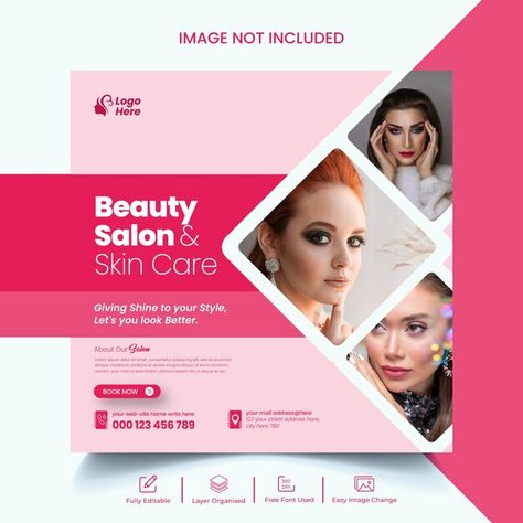 Beauty Salon Flyer Design Inspiration, Beauty Social Media Post Design, Salon Social Media Posts Design, Beauty Poster Design Ideas, Salon Creative Post, Beauty Salon Social Media Post Design, Skin Care Social Media Post Design, Salon Poster Ideas, Makeup Social Media Design