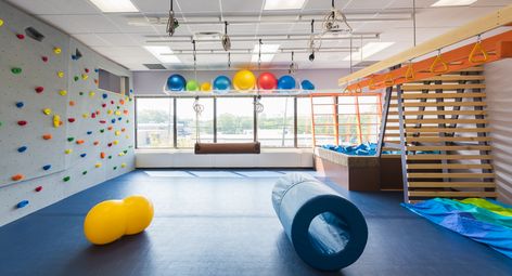 Sensory Kids Room, Kids Indoor Gym, Preschool Classroom Organization, Play Therapy Room, Sensory Classroom, Nursery Interior Design, Gymnastics Room, Gym Plan, Pediatric Physical Therapy