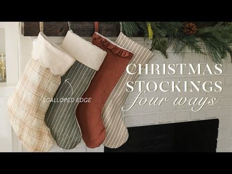 Sew A Christmas Stocking with a scalloped edge, ruffle, quilted, & more! - YouTube Christmas Stocking Bunting, Diy Sew Stocking, Christmas Stockings Diy Pattern, Christmas Stocking Garland, Home Made Stockings, Diy Quilted Stockings Christmas, Sewing Pattern For Christmas Stocking, Sewing A Stocking, How To Sew Christmas Stocking