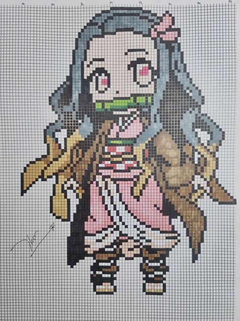 Nezuko Perler Beads, Pixel Art Pattern Anime, Anime Pixel Art Grid, Big Pixel Art, Demon Slayer Pixel Art, Pixel Art Manga, Pixel Art Stitch, Pixelart Anime, Enjoying The Little Things