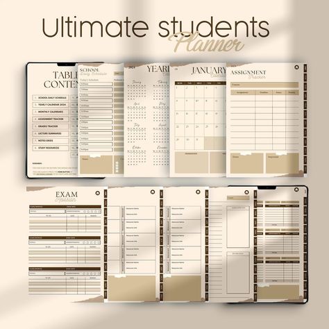 Student Hustle! 📚 Our Student Digital Planner is the ultimate study buddy. Stay organized and ace those exams! #student #studentlife #studensmart #planner #school #learning #organization #digital #studentplanner #tablet #smartphone #computer #hyperlink #goodnotes #digitalplanner #easynavigation #2024 #calender #agenda #notes Homeschool Student Planner, Study Planner Printable Free, Study Planner Free, Planner Monthly Layout, Student Weekly Planner, Money Planner, Study Planner Printable, Student Planner Printable, Monthly Planner Template