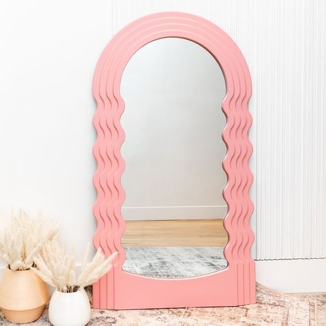 Aesthetic Mirror Decor, Large Bedroom Mirror, Curvy Mirror, Large Floor Mirror, Wooden Toys Design, Curved Mirror, Mirror Aesthetic, Mirror Handmade, Wavy Mirror