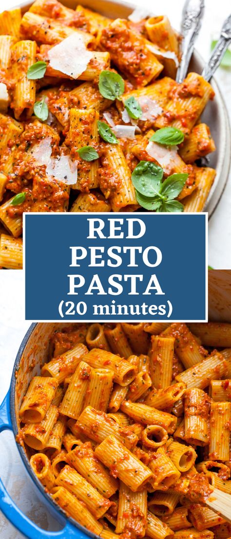 Red Pesto Pasta, Easy Weeknight Pasta, Weeknight Pasta, Sundried Tomato Pesto, Homemade Pasta Recipe, Red Pesto, Pesto Pasta Recipes, Vegetarian Pasta Recipes, Green Pesto