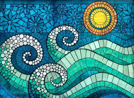 Mosaic Waves, Mosaic Art Diy, Mosaic Garden Art, Mosaic Art Projects, Mosaic Tile Art, Floral Mosaic, Glass Mosaic Art, Mosaic Artwork, Mosaic Garden