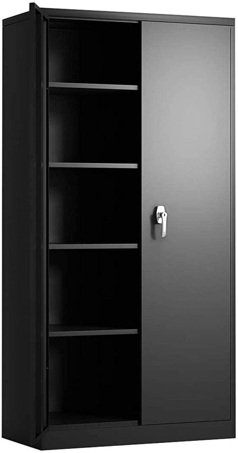 Black Metal Storage Cabinet with Locking Doors, Lockable 72" Tall Steel Cabinets with 4 Adjustable Shelves, Great for Garage, Home, Office (36.2 x 18.1 x 72) Black Storage Cabinet, Garage Warehouse, Locking Storage Cabinet, Metal Storage Cabinet, Storage Cabinet With Doors, Home Office Garage, Movable Shelf, Steel Storage Cabinets, Office Patio