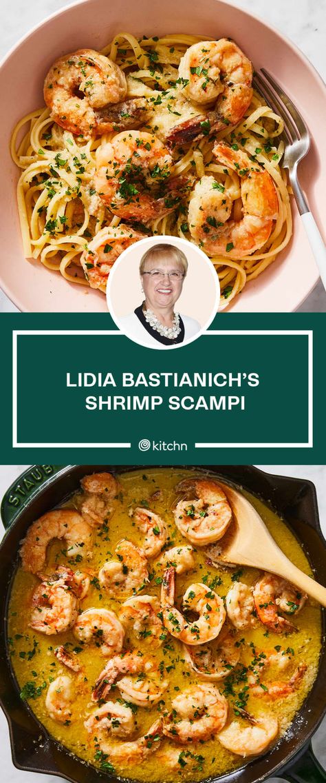 Lidia Bastianich’s Shrimp Scampi (Recipe Review) | The Kitchn Lidias Italy Recipes, Lidia's Recipes, Shrimp Pasta Recipes Easy, Seafood Sandwiches, Shrimp Scampi Pasta, Scampi Pasta, Lidia Bastianich, Shrimp Scampi Recipe, Seafood Pasta Recipes