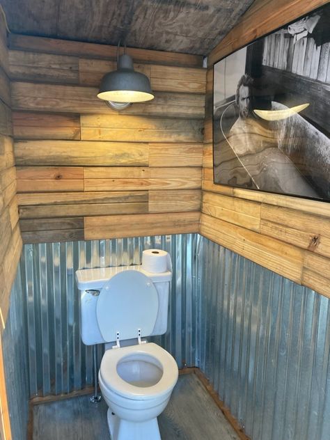 Shop Bathroom Ideas Garages Man Cave, Corrugated Metal Wall Bathroom, Diy Restroom Decor, Tin Bathroom Ideas, Tin Shower Walls, Galvanized Shower, Garage Bathroom Ideas, Shop Bathroom Ideas, Small Rustic Bathroom Ideas