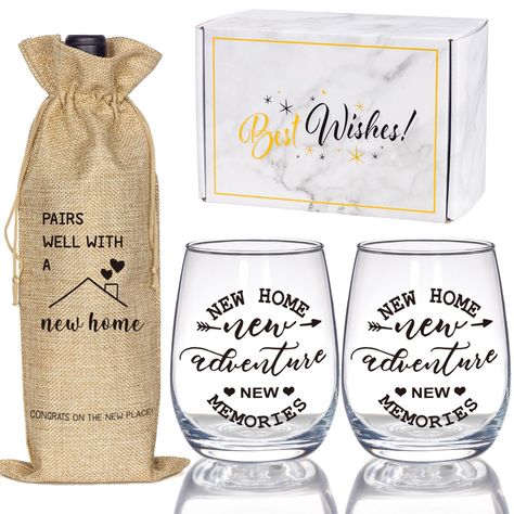 PRICES MAY VARY. 🏠BEST HOUSEWARMING GIFTS FOR NEW HOUSE: Closing on a new home is a really good feeling. Finally, the stress and tension of house hunting are relieved, and it’s time to celebrate. What better way to celebrate moving day than toasting to the new homeowners with a chilled glass of wine? 🎁SUITABLE FOR ANY OCCASION - MULTIPLE USES: Whether it’s for newlyweds couples, friends, family members, neighbors, or clients, the glasses and gift bag set should be your go-to house warming gift Homemade Housewarming Gifts, Best White Elephant Gifts, Real Estate Gifts, Wine Gift Set, Best Housewarming Gifts, Women Friends, First Home Gifts, Fun House, Wine Gift Bag