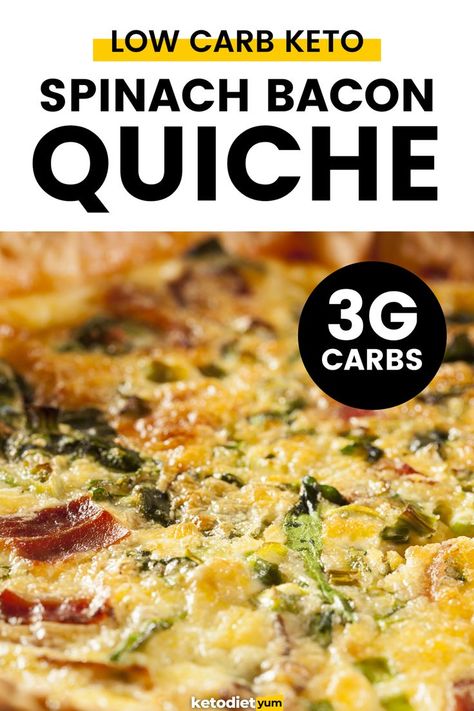 Bacon Quiche Recipe, Bacon Spinach Quiche, Low Carb Quiche, Spinach And Bacon, Keto Quiche, Bacon Quiche, Quiche Recipe, Recetas Keto, Keto Lifestyle