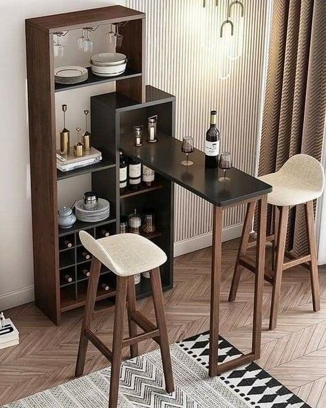 #furniture #homeinterior #homedecorideas #homeinspiration #architecture #homestyling #livingroom #homedecorating #homeinspo #vintage #inspiration #luxury #instahome #livingroomdecor #dekorasirumah Small Bar Table, Bar Table Design, Mini Bar At Home, Home Bar Table, Small Bars For Home, Home Bar Counter, Kitchen Bar Design, Modern Minimalist Kitchen, Kitchen Bar Table