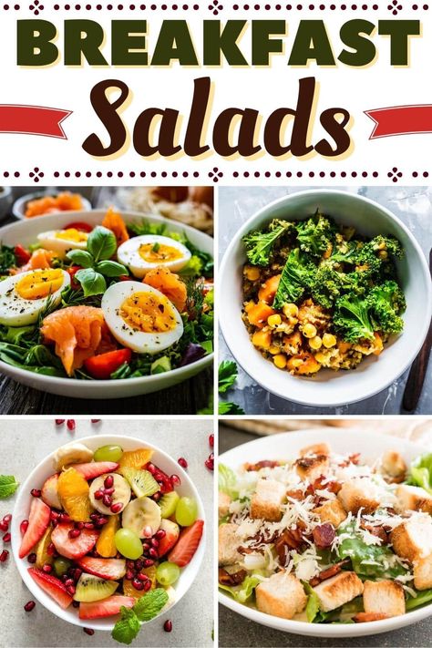 These breakfast salads are seriously next-level good! From kale to blueberry to bacon and eggs, having lunch for breakfast never tasted so good. Breakfast Salads, Breakfast Fruit Salad, Salads Healthy, Smoked Salmon And Eggs, Fresh Corn Salad, Breakfast Sides, Sweet Potato Kale, Salads To Go, Bacon And Eggs