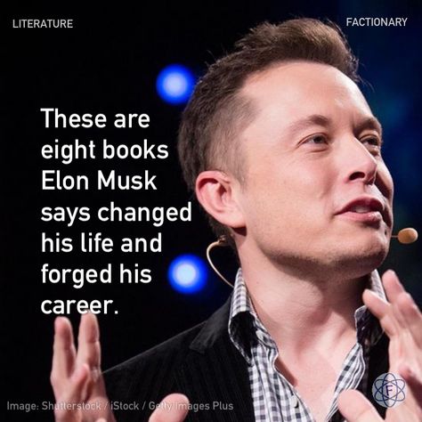 These are eight books Elon Musk says changed his life and forged his career. #literature #elonmusk #entrepreneur #billionaire #books #reading #facts #Factionary Elon Mask, Reading Facts, Billionaire Books, Foundation Series, John Clark, Douglas Adams, Sci Fi Novels, Guide To The Galaxy, Successful Career