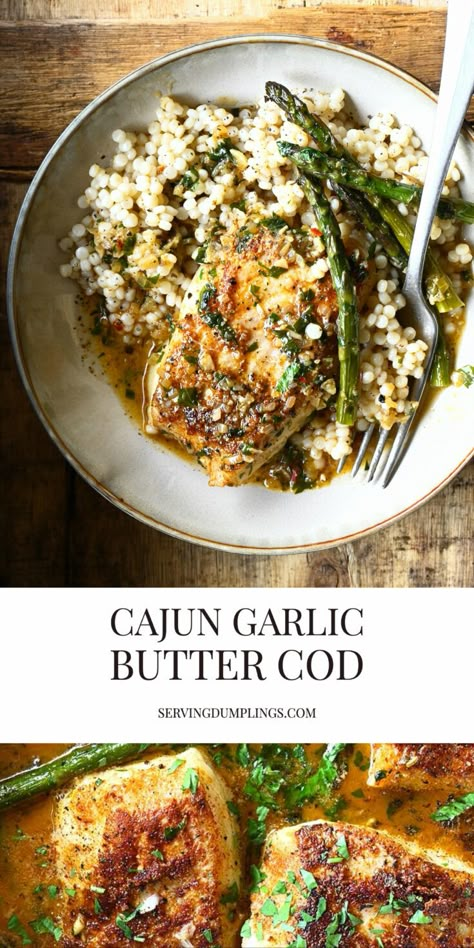 Cajun Cod, Garlic Butter Cod, Butter Cod, Cod Fillets, Fish Dinner Recipes, Resep Diet, Easy Seafood, Cod Recipes, Garlic Butter Sauce