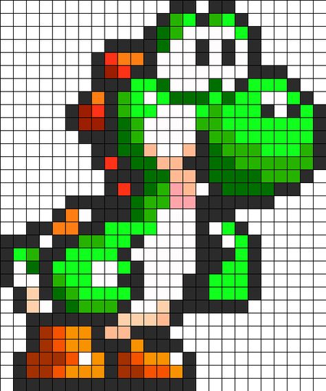 8bit Green Yoshi Perler Bead Pattern | Bead Sprites | Characters Fuse Bead Patterns Pixel Art Mario, Image Pixel Art, Perler Beads Ideas, Perler Bead Mario, Modele Pixel Art, Fuse Bead Patterns, Perler Art, Art Perle, Pony Bead Patterns