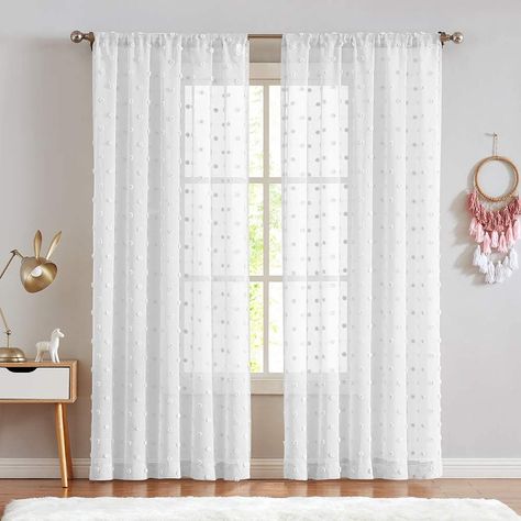 Girls Bedroom Curtains, Pom Pom Curtains, Teenage Room, White Sheer Curtains, Nursery Curtains, Curtains For Bedroom, Voile Curtains, Long Curtains, Sheer Curtain Panels