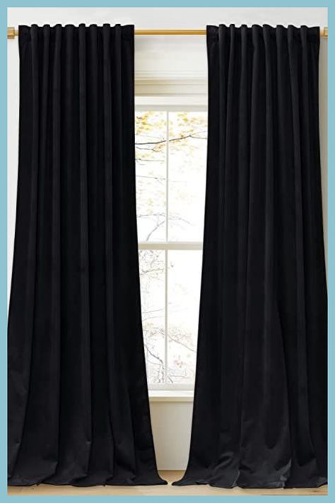 Black Velvet Curtains, Velvet Curtains Living Room, Blue Velvet Curtains, Insulated Drapes, Living/dining Room, Insulated Curtains, Curtains Living, Thermal Curtains, Living Room Windows