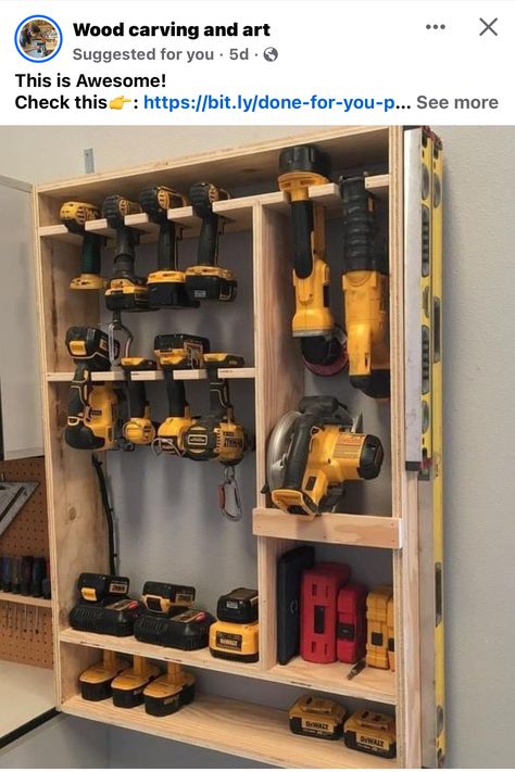 Tre Kunst, Garage Storage Inspiration, Diy Garage Storage Cabinets, Garage Organization Tips, Storage Shed Organization, Garage Workshop Organization, Power Tool Storage, Tool Storage Cabinets, Workbench Plans Diy