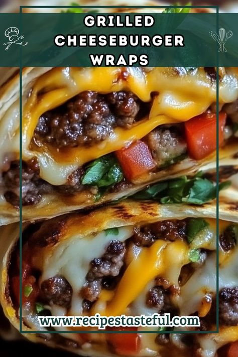 These Grilled Cheeseburger Wraps are a fun and delicious twist on the classic cheeseburger. Packed with savory ground beef, melted cheese, and customizable toppings, they’re perfect for a quick lunch or dinner. Things To Make With Burger Ground Beef, Cheeseburger Wraps Ground Beef, Hamburger Wraps, Cheeseburger Wrap, Cheeseburger Mac And Cheese, Burger Wrap, Classic Cheeseburger, Cheeseburger Wraps, Beef Wraps