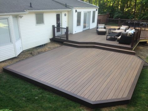 Explore picture projects at decks.com. Multi-Level TimberTech Open Patio Design, Floating Trex Deck Ideas, Outdoor Furniture Ideas Backyards, Gazebo Patio, Ground Level Deck, Trex Decking, Multi Level Deck, Floating Deck, Patio Deck Designs