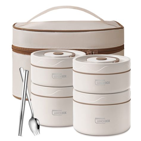 PRICES MAY VARY. 7-in-1 Bento Box Set: Small container(13oz/1.6cup)*2, Large container(20oz/2.5cup) *2, Stainless steel spork & chopstick *1, Insulated Lunch Bag *1 18/10 304 Stainless Steel: Both the container tank and utensils of the tiffin lunch box are made of 304 stainless steel with excellent corrosion and oxidation resistance. Easy to maintain. PU foam insulating layer: High-density insulated pu foam is applied to the middle layer, which makes food stay warmer than those with vacuum layer Tiffin Lunch, Tiffin Lunch Box, Stainless Steel Bento Box, Thermal Lunch Bag, Tiffin Box, Thermal Lunch Box, Small Container, Lunch Box Set, Food Lunch